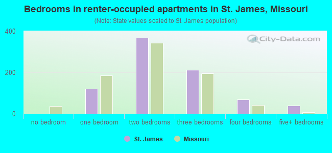 Bedrooms in renter-occupied apartments in St. James, Missouri