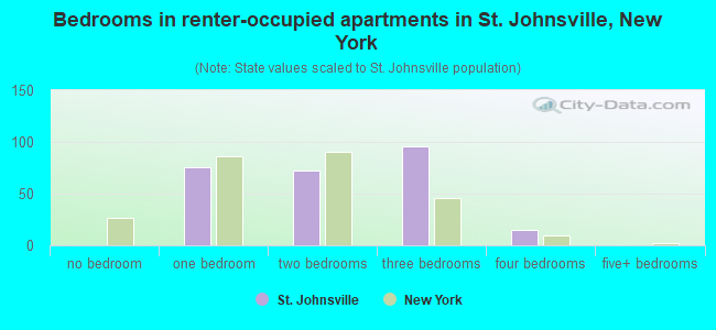 Bedrooms in renter-occupied apartments in St. Johnsville, New York
