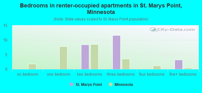 Bedrooms in renter-occupied apartments in St. Marys Point, Minnesota
