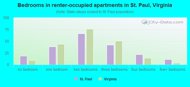 Bedrooms in renter-occupied apartments in St. Paul, Virginia