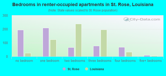 Bedrooms in renter-occupied apartments in St. Rose, Louisiana