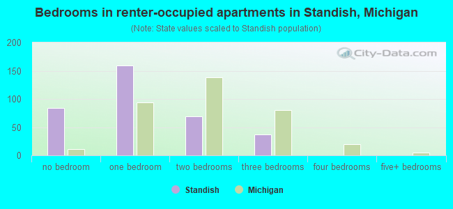Bedrooms in renter-occupied apartments in Standish, Michigan