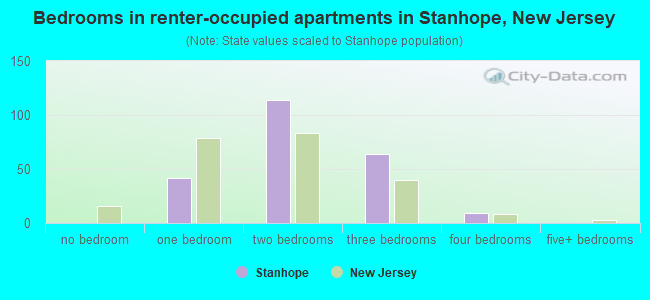 Bedrooms in renter-occupied apartments in Stanhope, New Jersey