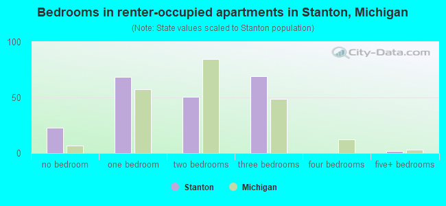 Bedrooms in renter-occupied apartments in Stanton, Michigan
