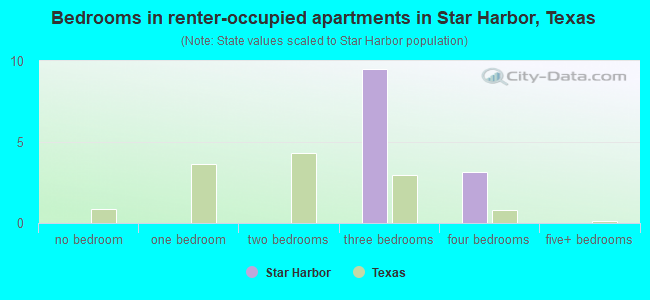 Bedrooms in renter-occupied apartments in Star Harbor, Texas