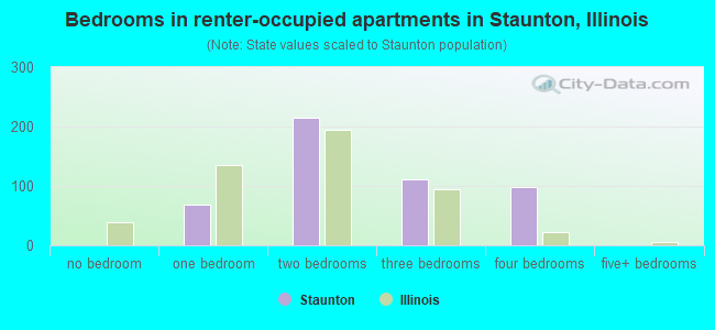 Bedrooms in renter-occupied apartments in Staunton, Illinois