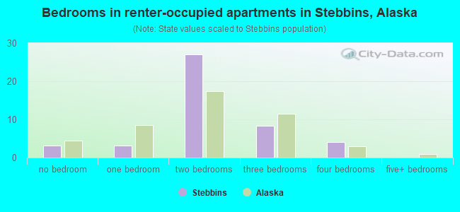 Bedrooms in renter-occupied apartments in Stebbins, Alaska