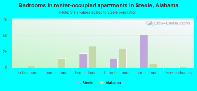 Bedrooms in renter-occupied apartments in Steele, Alabama