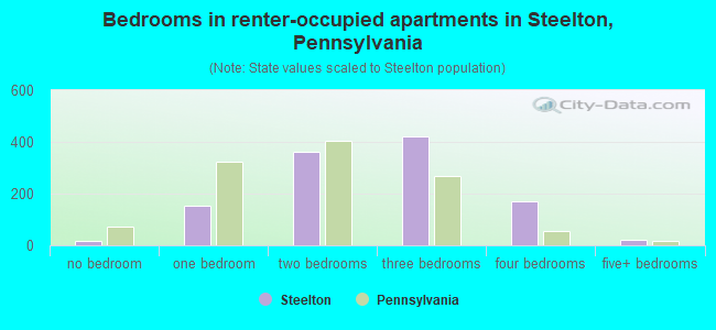 Bedrooms in renter-occupied apartments in Steelton, Pennsylvania