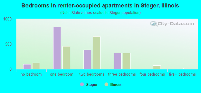 Bedrooms in renter-occupied apartments in Steger, Illinois
