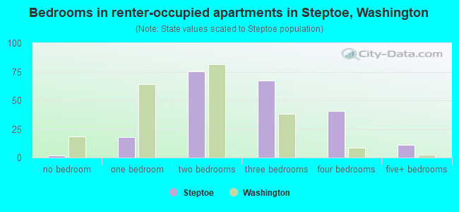 Bedrooms in renter-occupied apartments in Steptoe, Washington