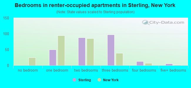 Bedrooms in renter-occupied apartments in Sterling, New York