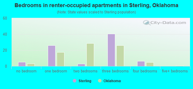 Bedrooms in renter-occupied apartments in Sterling, Oklahoma