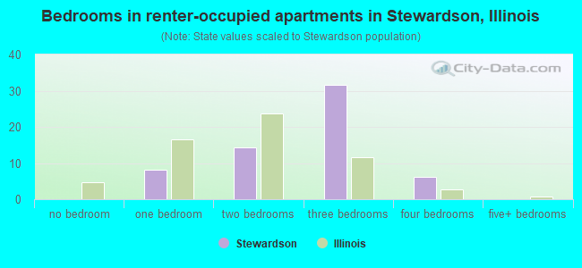 Bedrooms in renter-occupied apartments in Stewardson, Illinois