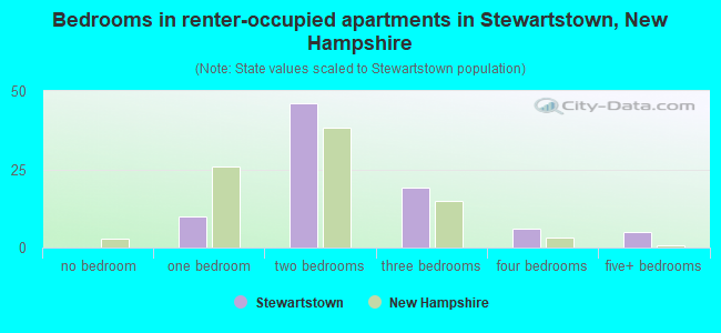 Bedrooms in renter-occupied apartments in Stewartstown, New Hampshire