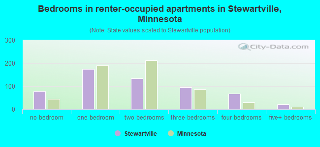 Bedrooms in renter-occupied apartments in Stewartville, Minnesota