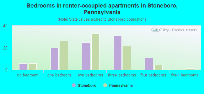 Bedrooms in renter-occupied apartments in Stoneboro, Pennsylvania