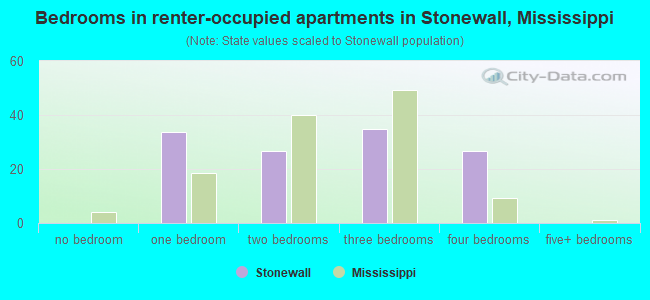 Bedrooms in renter-occupied apartments in Stonewall, Mississippi