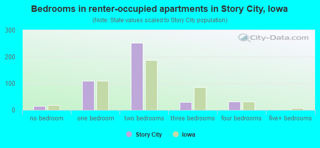 Bedrooms in renter-occupied apartments in Story City, Iowa