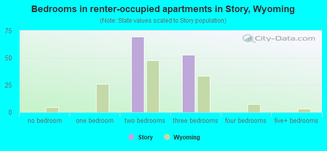 Bedrooms in renter-occupied apartments in Story, Wyoming