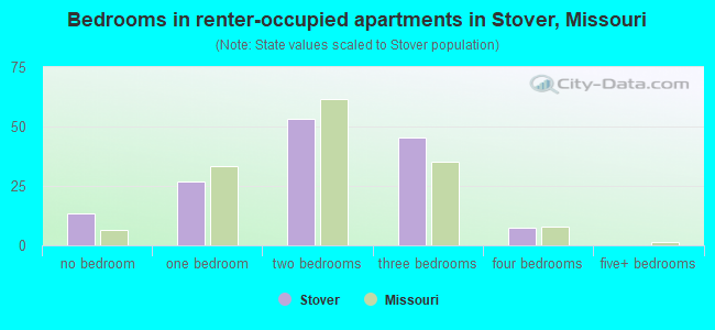 Bedrooms in renter-occupied apartments in Stover, Missouri