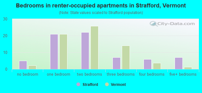 Bedrooms in renter-occupied apartments in Strafford, Vermont