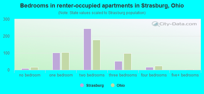 Bedrooms in renter-occupied apartments in Strasburg, Ohio