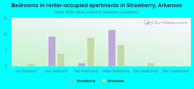 Bedrooms in renter-occupied apartments in Strawberry, Arkansas