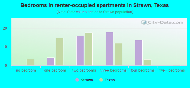 Bedrooms in renter-occupied apartments in Strawn, Texas