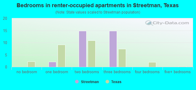 Bedrooms in renter-occupied apartments in Streetman, Texas