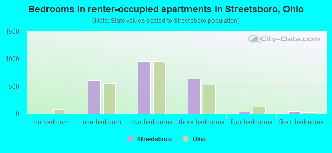 Bedrooms in renter-occupied apartments in Streetsboro, Ohio