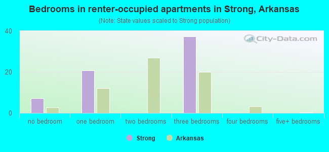 Bedrooms in renter-occupied apartments in Strong, Arkansas