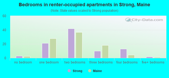 Bedrooms in renter-occupied apartments in Strong, Maine