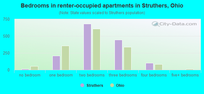 Bedrooms in renter-occupied apartments in Struthers, Ohio