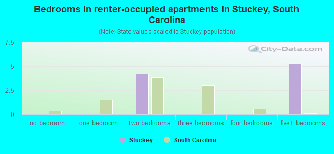 Bedrooms in renter-occupied apartments in Stuckey, South Carolina
