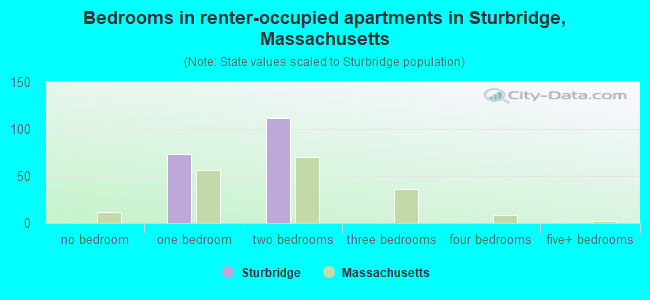 Bedrooms in renter-occupied apartments in Sturbridge, Massachusetts