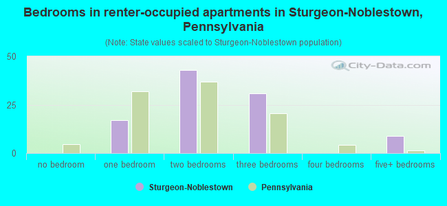 Bedrooms in renter-occupied apartments in Sturgeon-Noblestown, Pennsylvania
