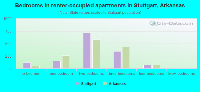 Bedrooms in renter-occupied apartments in Stuttgart, Arkansas