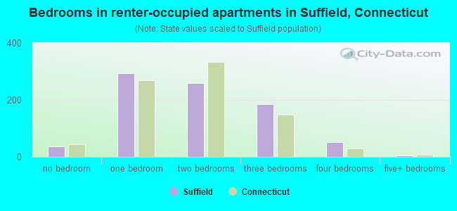 Bedrooms in renter-occupied apartments in Suffield, Connecticut
