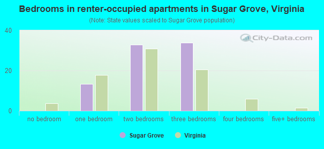 Bedrooms in renter-occupied apartments in Sugar Grove, Virginia