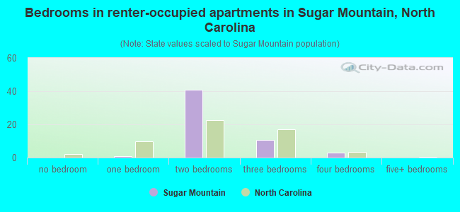 Bedrooms in renter-occupied apartments in Sugar Mountain, North Carolina