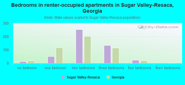 Bedrooms in renter-occupied apartments in Sugar Valley-Resaca, Georgia