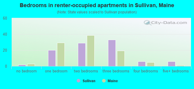 Bedrooms in renter-occupied apartments in Sullivan, Maine