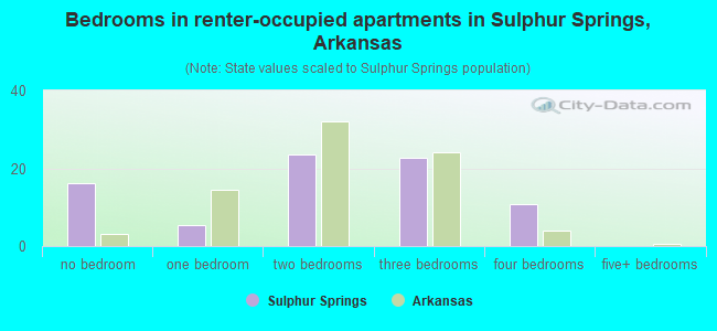 Bedrooms in renter-occupied apartments in Sulphur Springs, Arkansas