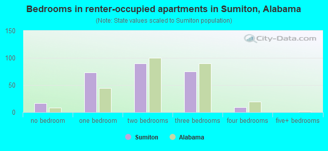 Bedrooms in renter-occupied apartments in Sumiton, Alabama