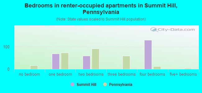 Bedrooms in renter-occupied apartments in Summit Hill, Pennsylvania