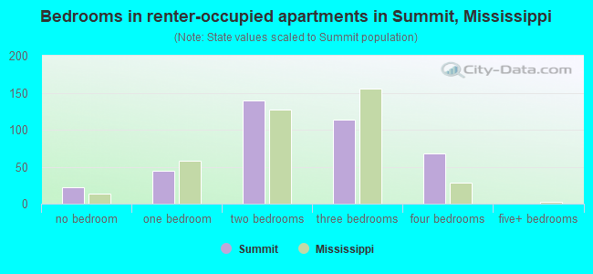 Bedrooms in renter-occupied apartments in Summit, Mississippi