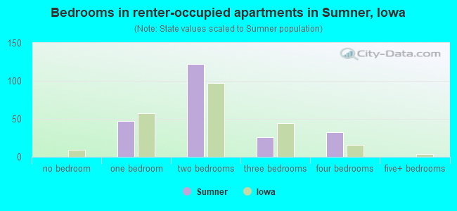 Bedrooms in renter-occupied apartments in Sumner, Iowa