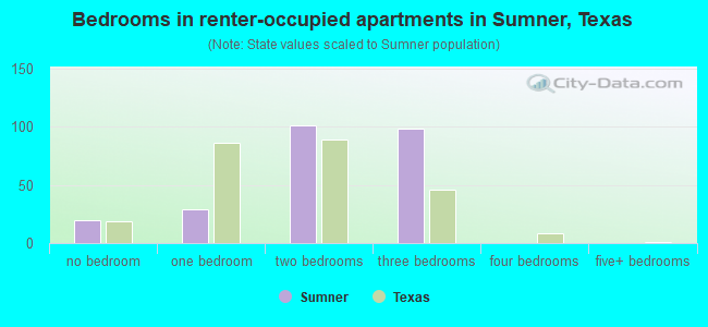 Bedrooms in renter-occupied apartments in Sumner, Texas