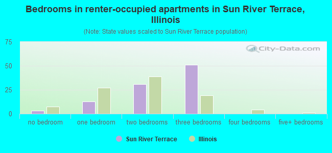 Bedrooms in renter-occupied apartments in Sun River Terrace, Illinois